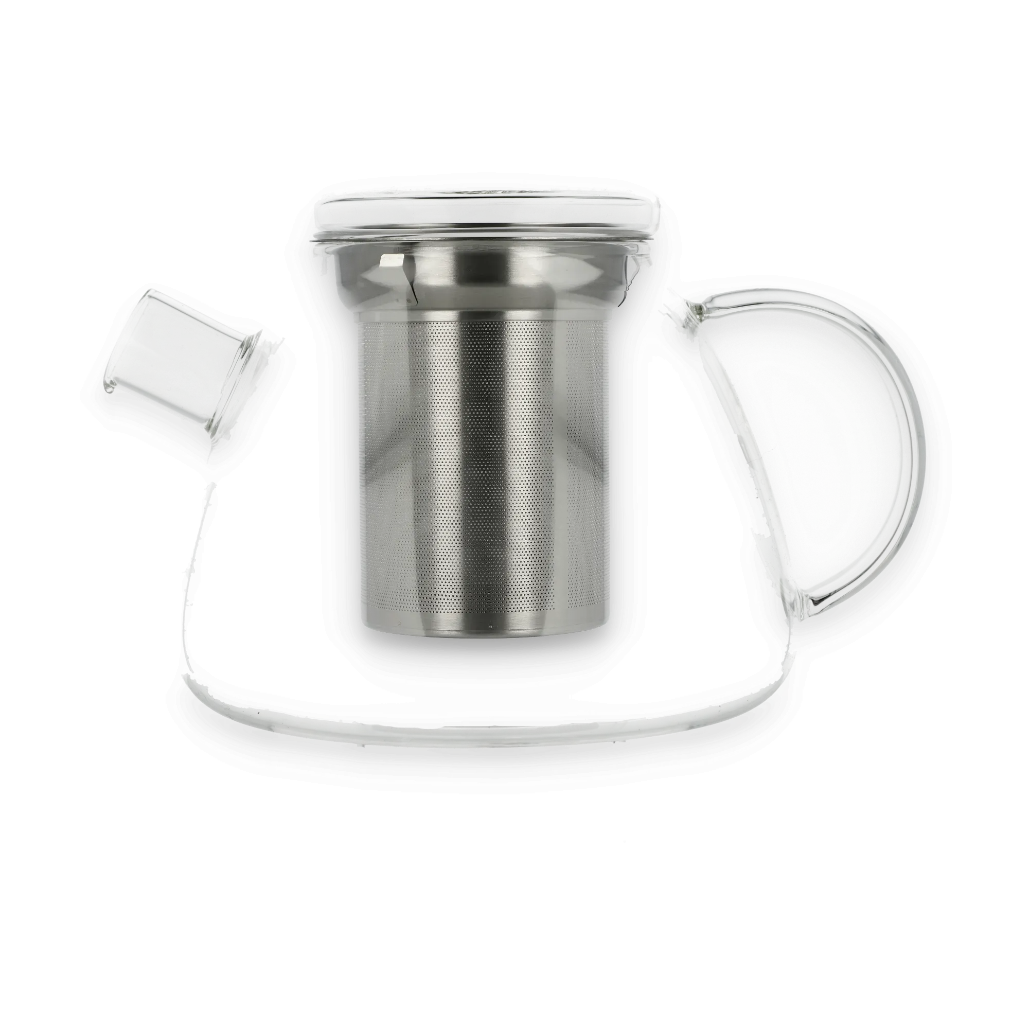 Zerlegter Edelstahl-Kaffeefilter von Oxo mit feinem Sieb und Silikonrand, auf schwarzem Hintergrund.