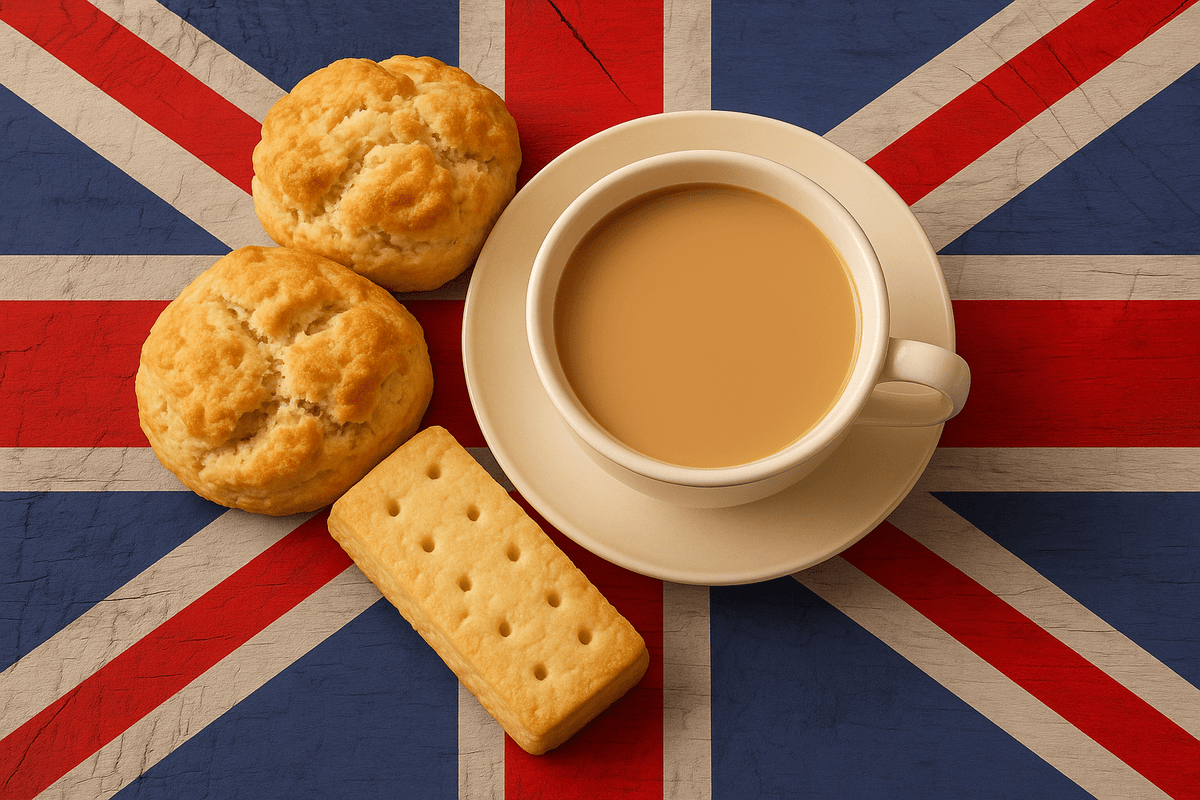 Afternoon Tea mit Scones & Shortbread auf britischer Flagge